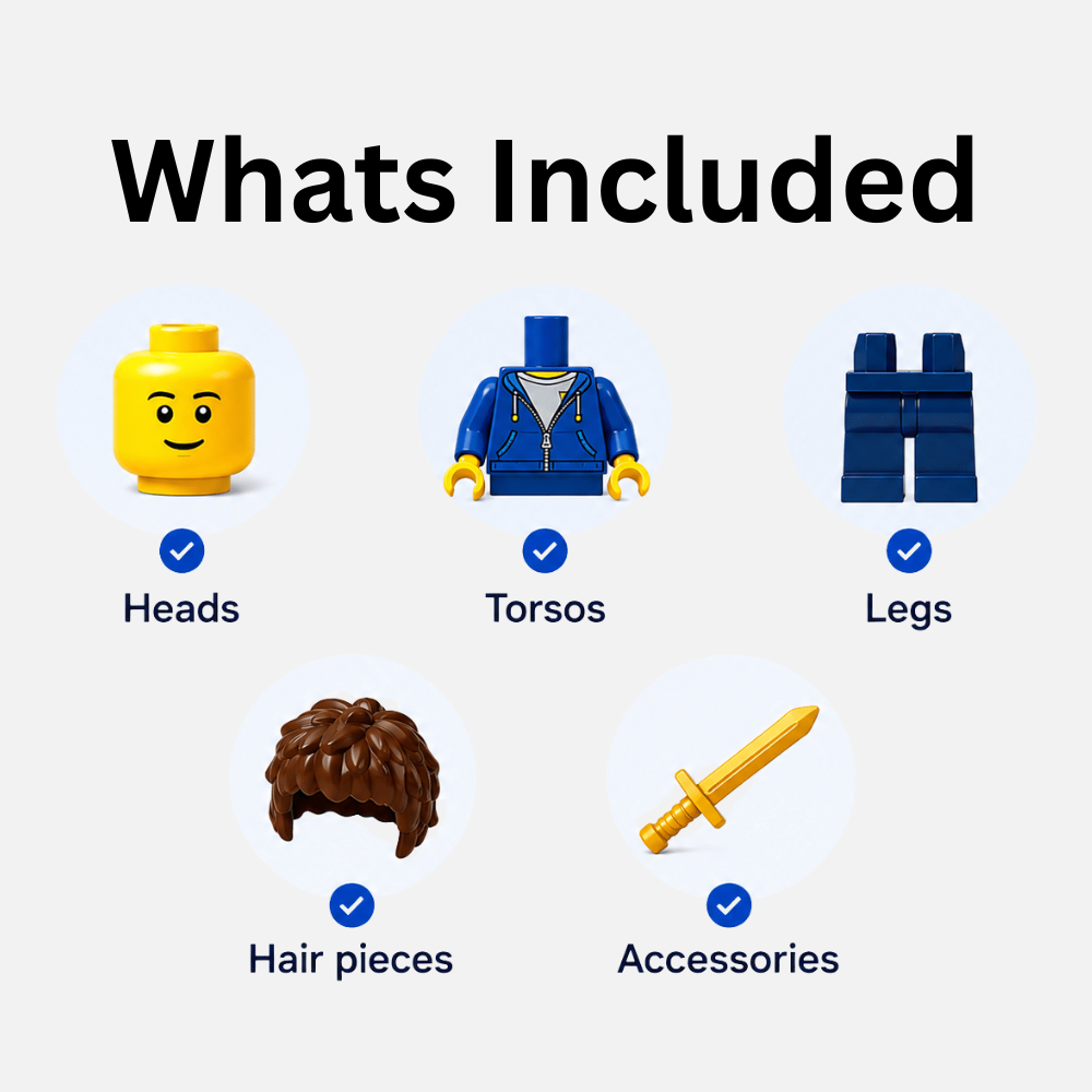 Build a Minifig Kit - Authentic LEGO Minifigure Parts Pack for Parties, Events & Creative Play